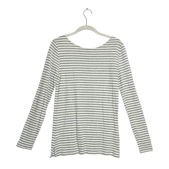 Gap Women's Stripe Super Soft Boat Neck Long Sleeve Top in Gray/White - Sz M - Picture 2 of 5